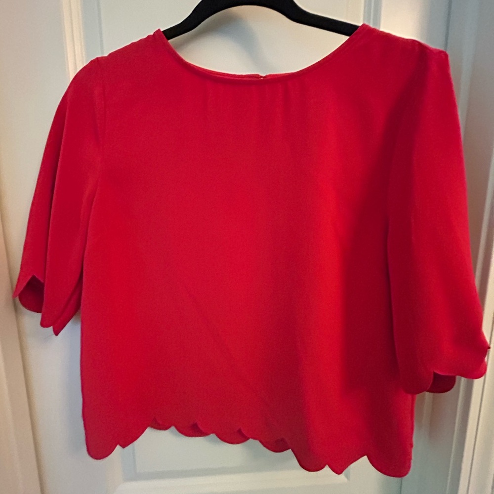 Holiday Perfect Red Scallop Hem Top